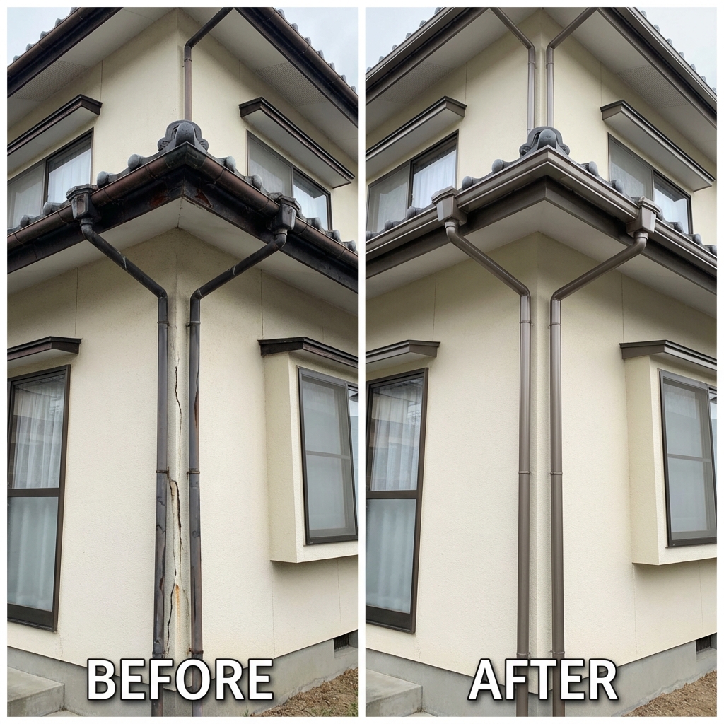 雨どい工事 Before/After